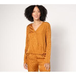 by Stacy London Women's Top Sz L Drapey Jacquard Twist Front Yellow A662052